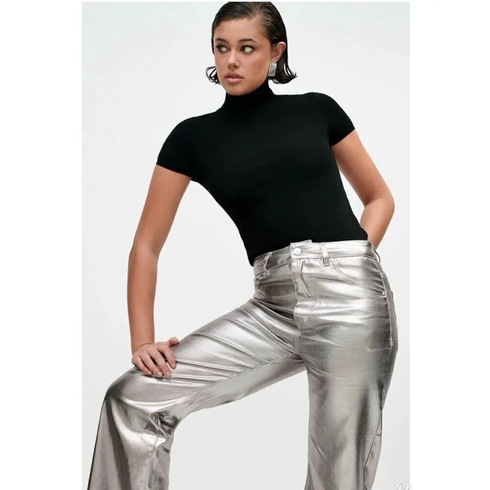 Meshki Minnie Silver Metallic Straight Jeans sz 3XL NWT